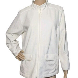 Talbots Jacket Womens 1XL Petite Ivory Quilted Fleece Full Zip Pockets